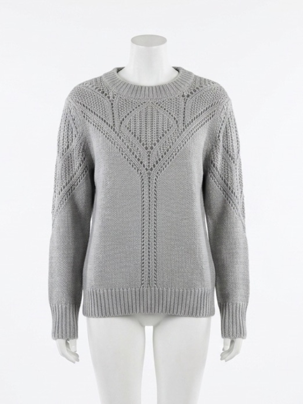 Modern Supply by Sanctuary Gray Pointelle Open Knit Chevron Pullover Sweater L